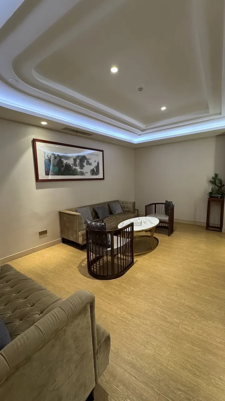 Comfortable waiting lounge in a clinical setting
