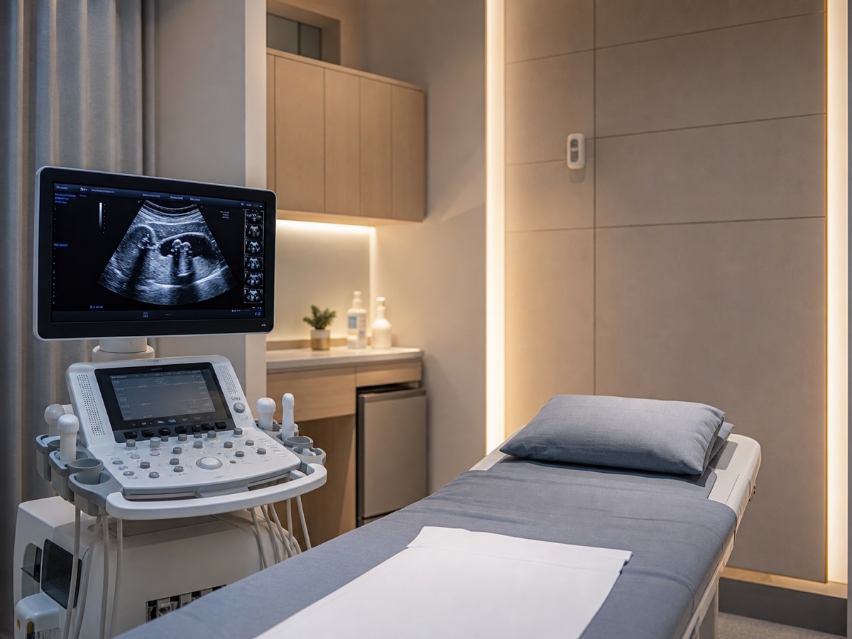 Ultrasound room with diagnostic ultrasound equipment